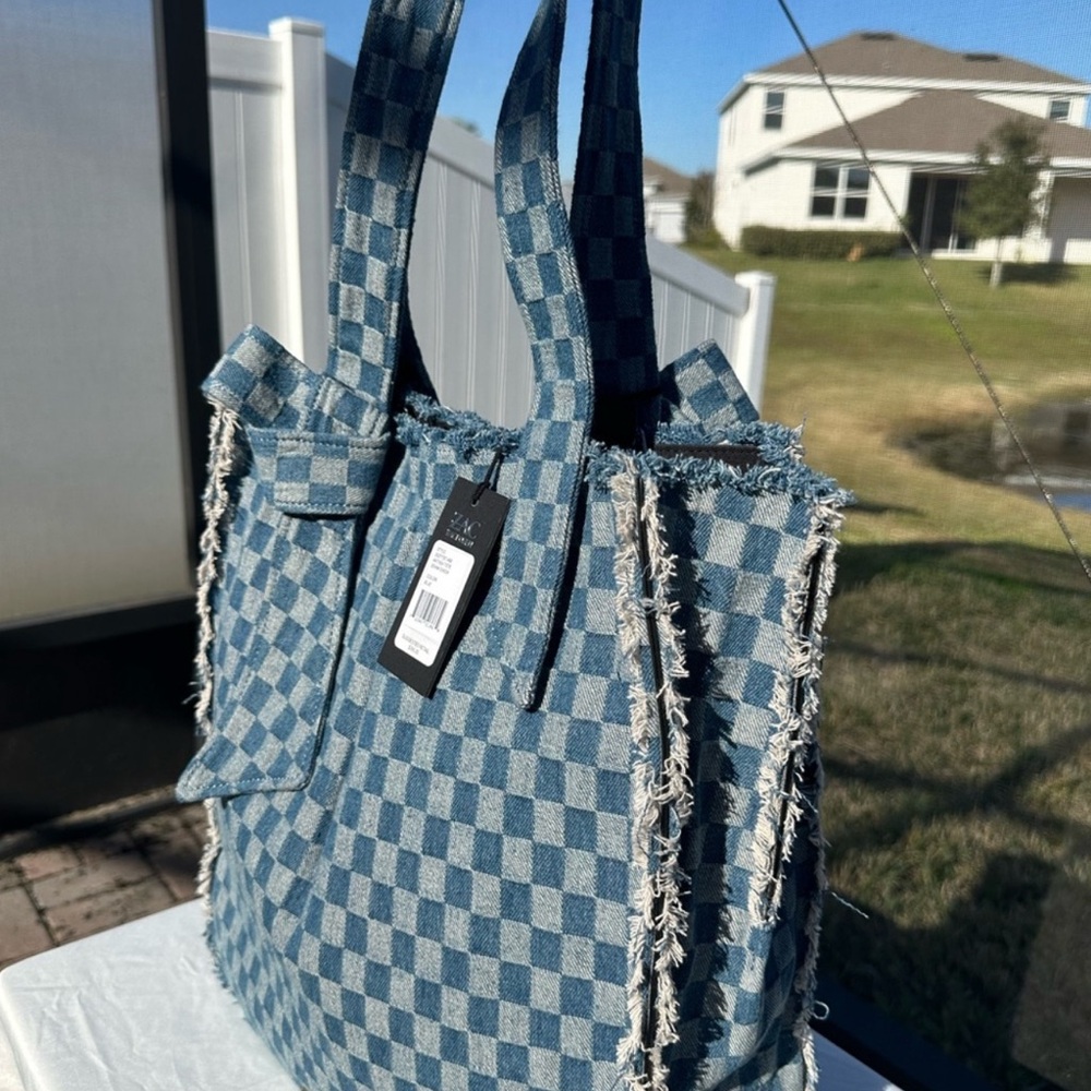 Zac Posen Anthea Denim Checkered Tote Bag NWT - Picture 12 of 16